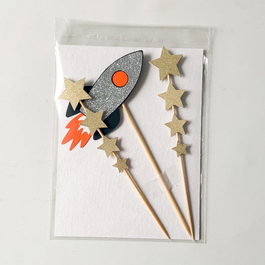 Space rocket and star cake topper