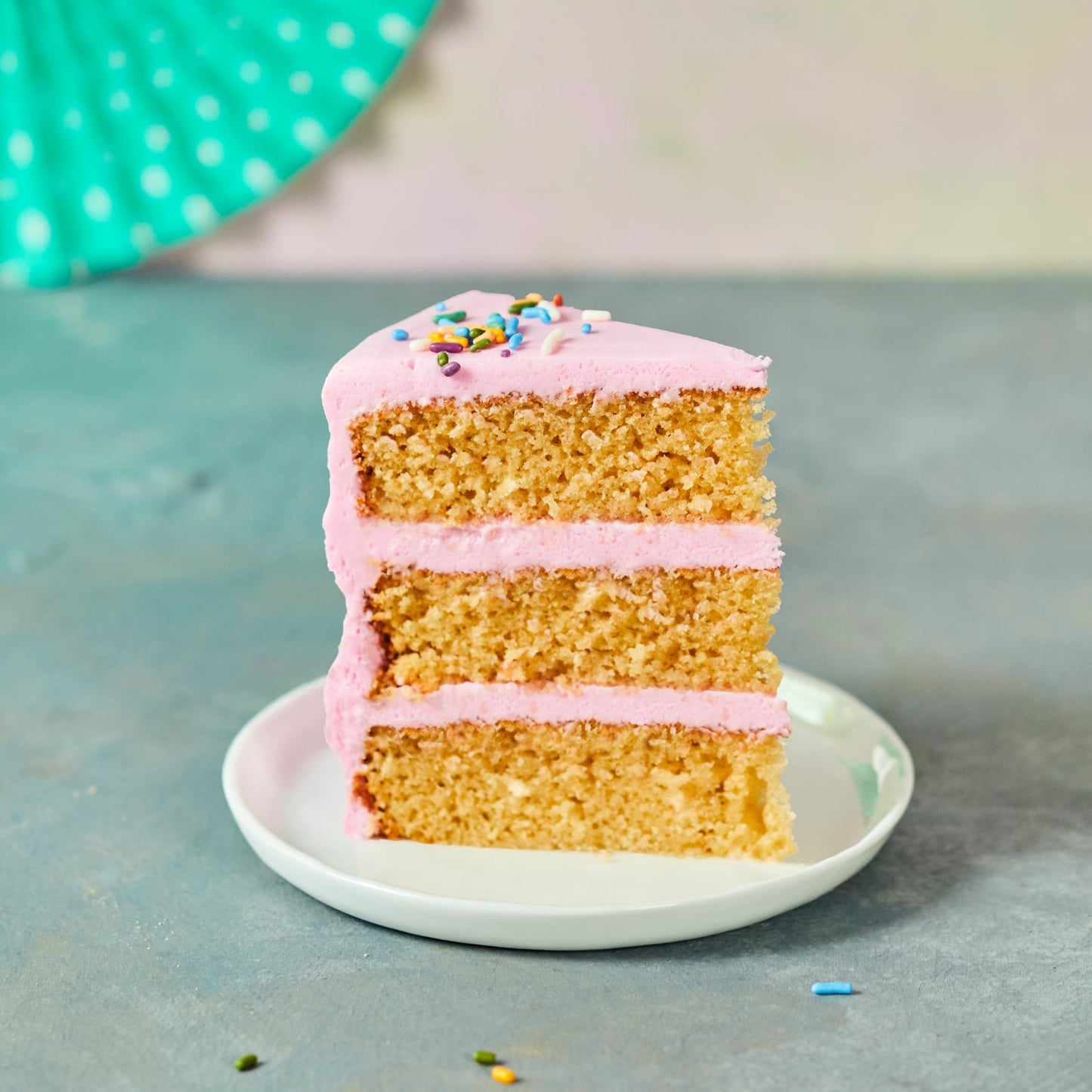 Vanilla birthday cake slice